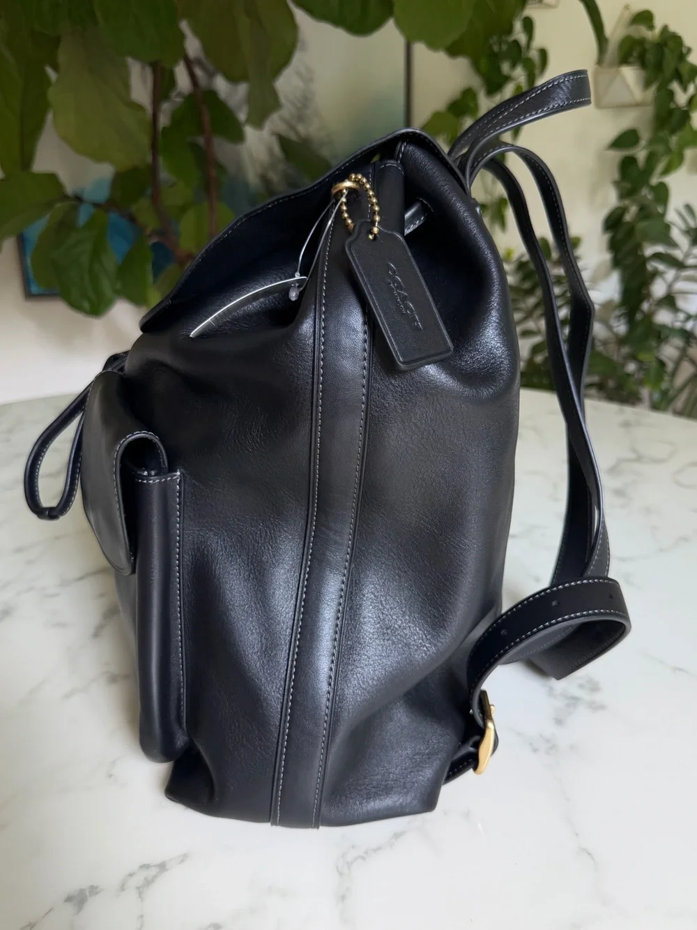 NWT COACH Crosby Backpack Bag Brass Black Natural Grain Leather CY279 Unisex